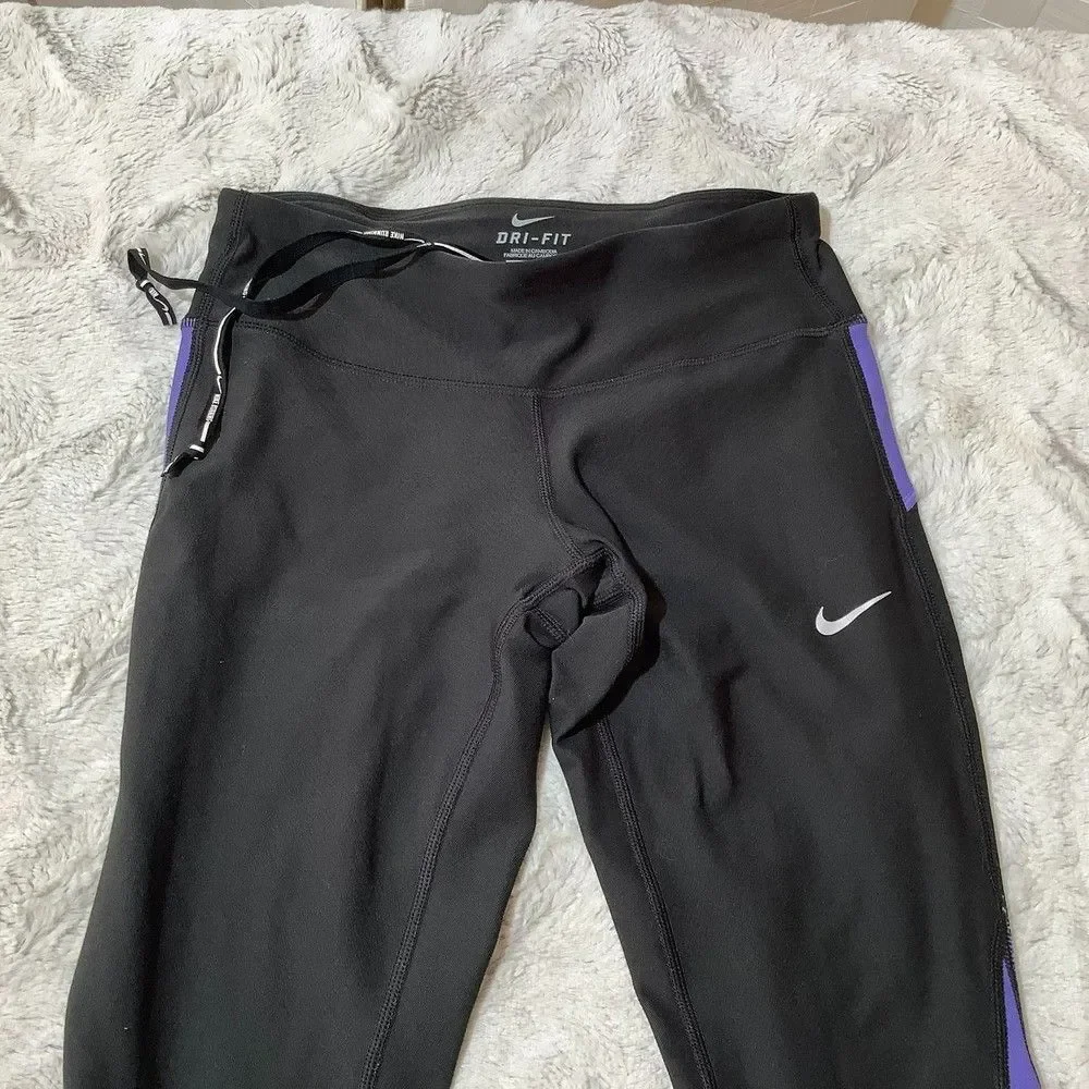 Nike dri fit cropped leggings size XS black - charcoal and purple